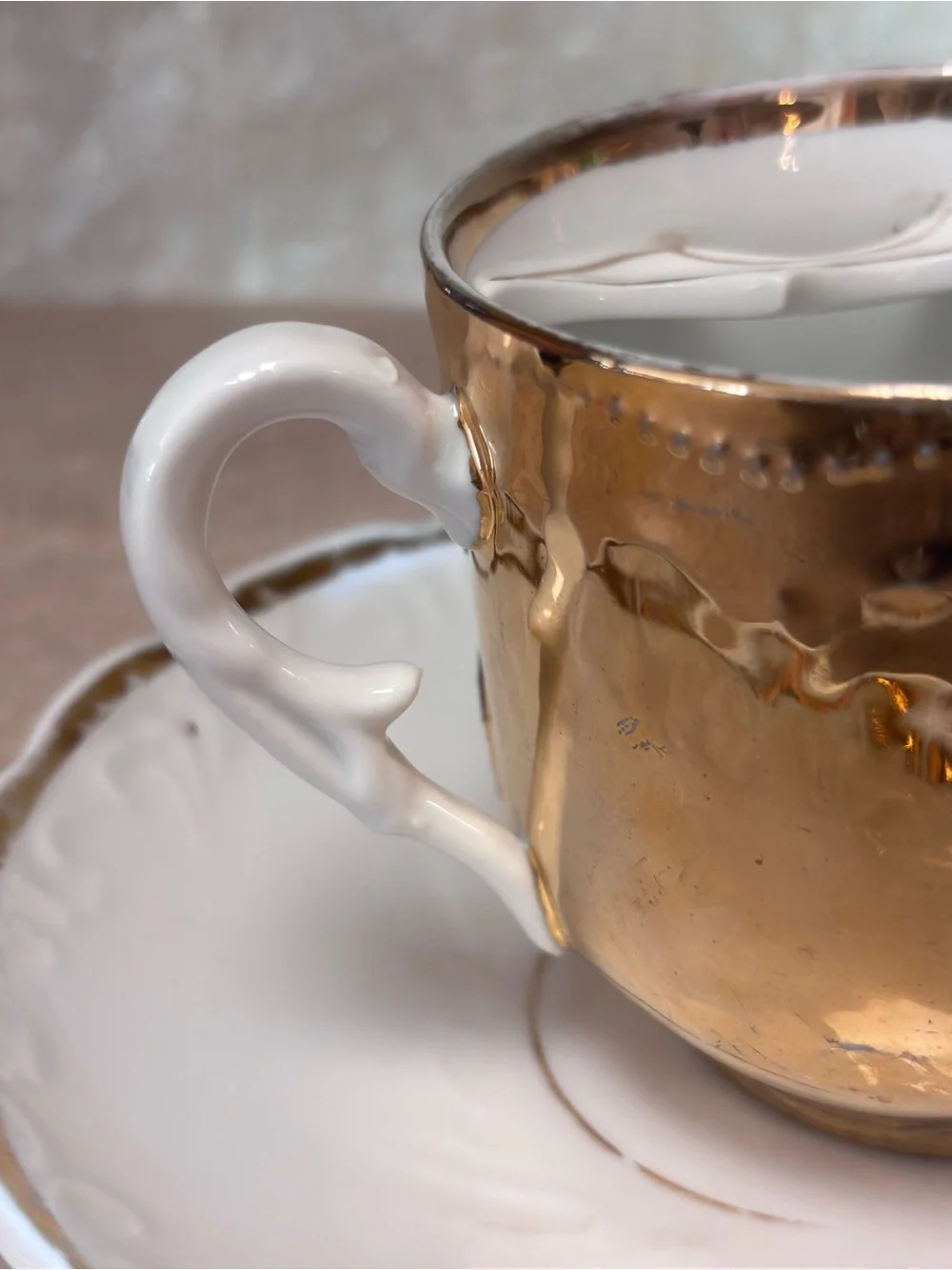 Victorian Ornate Mustache Cup With Saucer Set Mold# 28 German late 1800’s